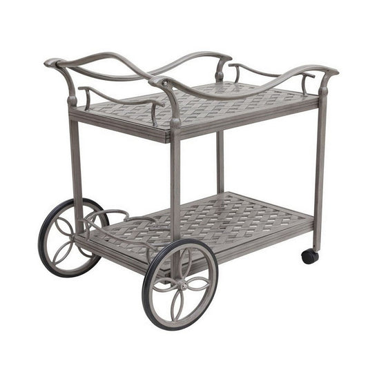 Mace Outdoor Patio Tea Cart, Quiet Rolling Wheels, 36 Inch, Aluminum, Gray By Casagear Home