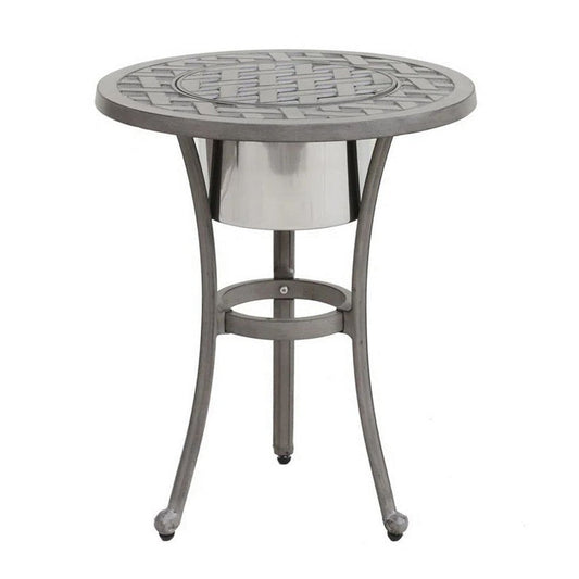 Mace Ice Bucket Table, 26 Inch Lattice Top, Curved Aluminum Frame, Gray By Casagear Home