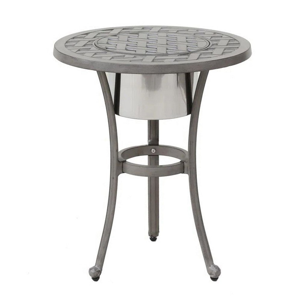 Mace Ice Bucket Table 26 Inch Lattice Top Curved Aluminum Frame Gray By Casagear Home BM321186