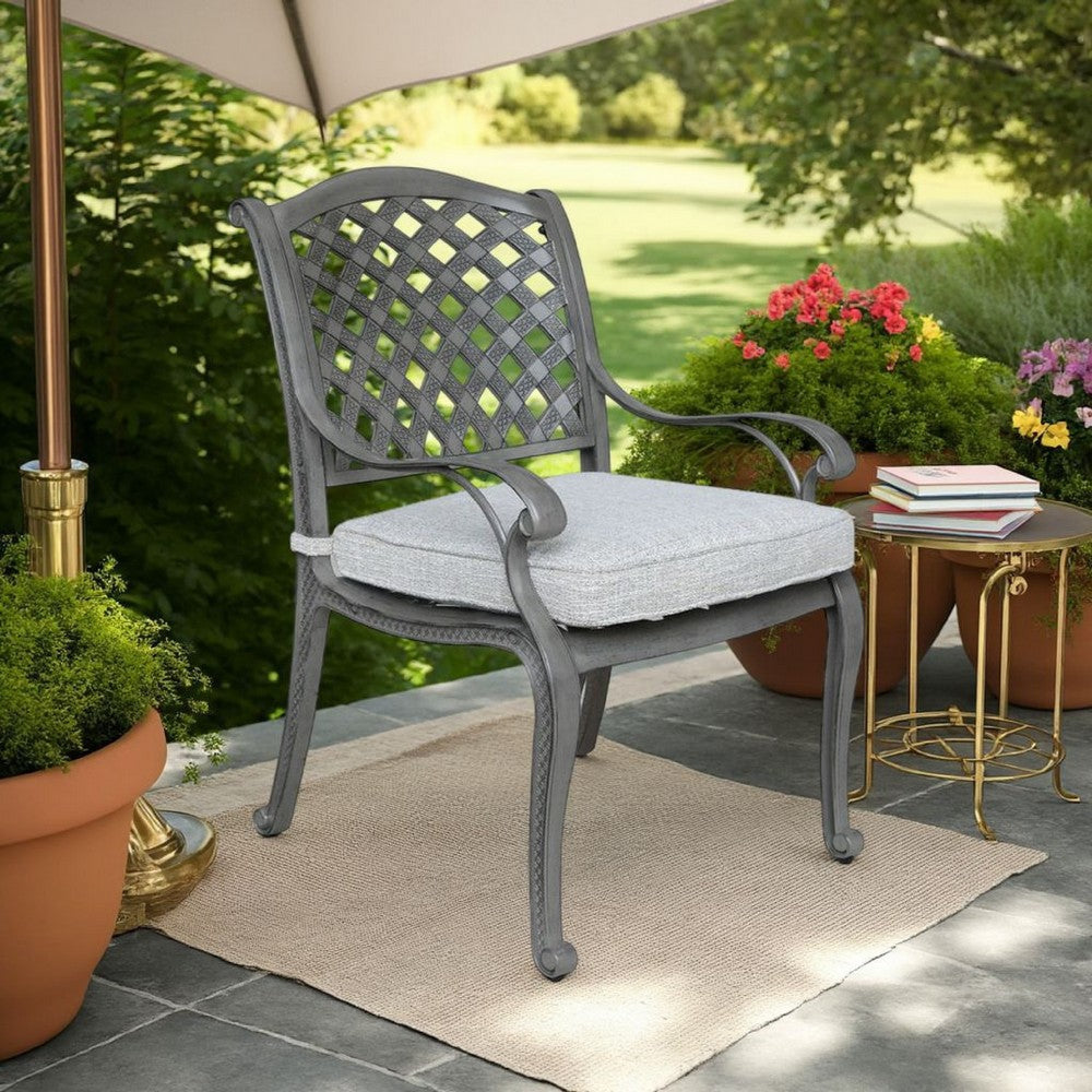 Mace Outdoor Patio Dining Armchair, 24 Inch, Aluminium, Golden Beige By Casagear Home