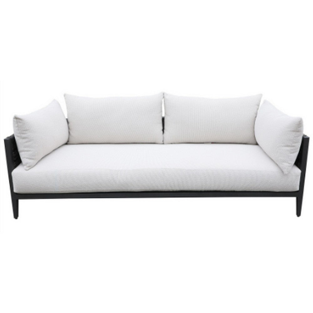 Cali Outdoor Sofa, 2 Side Pillows, 89 Inch, Hand Woven, Aluminum, Gabardine By Casagear Home