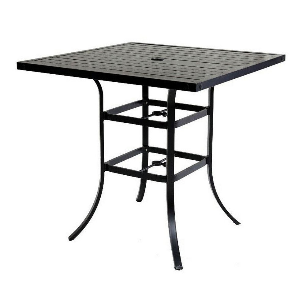 Vale Outdoor Patio Bar Table 42 Inch Square Wood Like Top Aluminum Black By Casagear Home BM321203