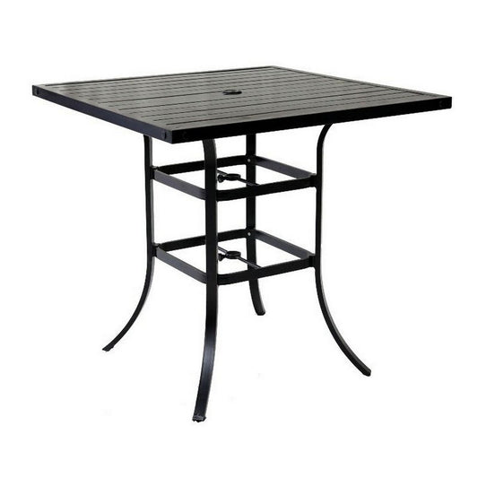 Vale Outdoor Patio Bar Table, 42 Inch Square Wood Like Top, Aluminum, Black By Casagear Home