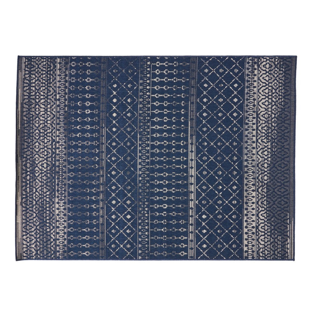 Gini Area Rug, Rectangular 5 x 7, Indoor Outdoor, Navy Blue and Ivory By Casagear Home