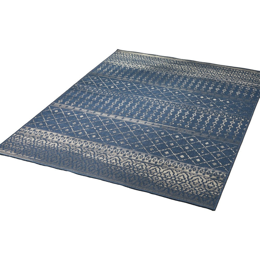 Gini Area Rug Rectangular 5 x 7 Indoor Outdoor Navy Blue and Ivory By Casagear Home BM321207