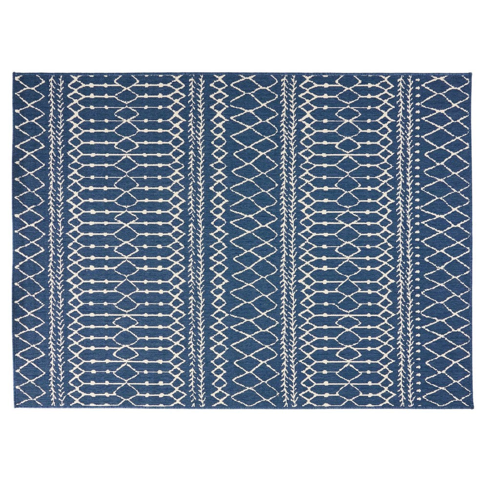 Sham Area Rug, Rectangular 5 x 7, Blue Indoor Outdoor, Handcrafted Details By Casagear Home