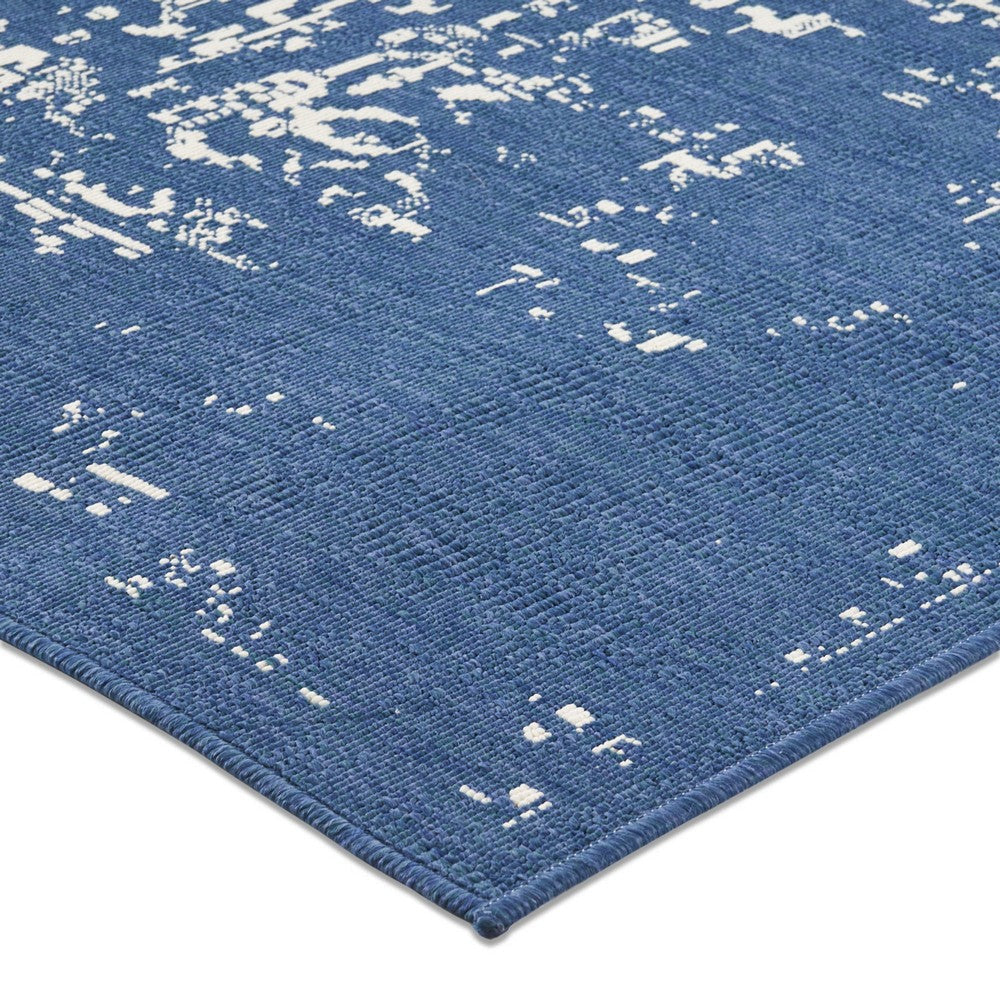 Sima Area Rug Rectangular 8 x 10 Blue Woven Indoor Outdoor White Design By Casagear Home BM321211