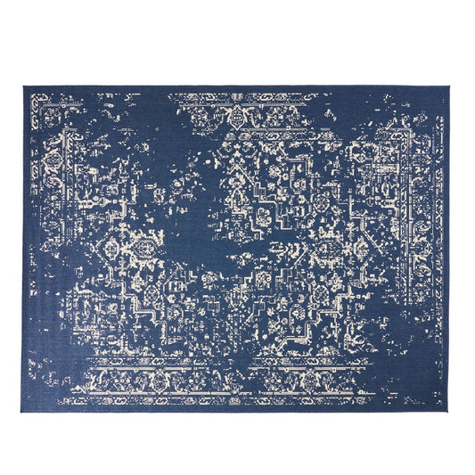 Sima Area Rug, Rectangular 8 x 10, Blue Woven Indoor Outdoor, White Design By Casagear Home