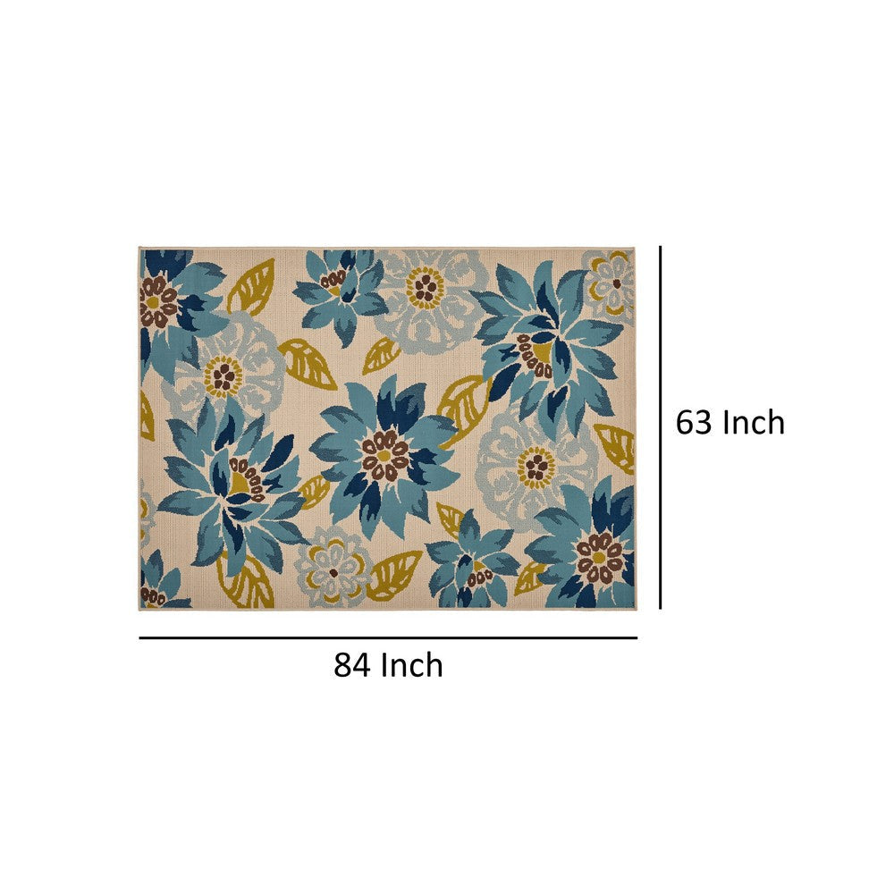 Ira Area Rug Rectangular 5 x 7 Ivory Indoor Outdoor Blue Yellow Floral By Casagear Home BM321215