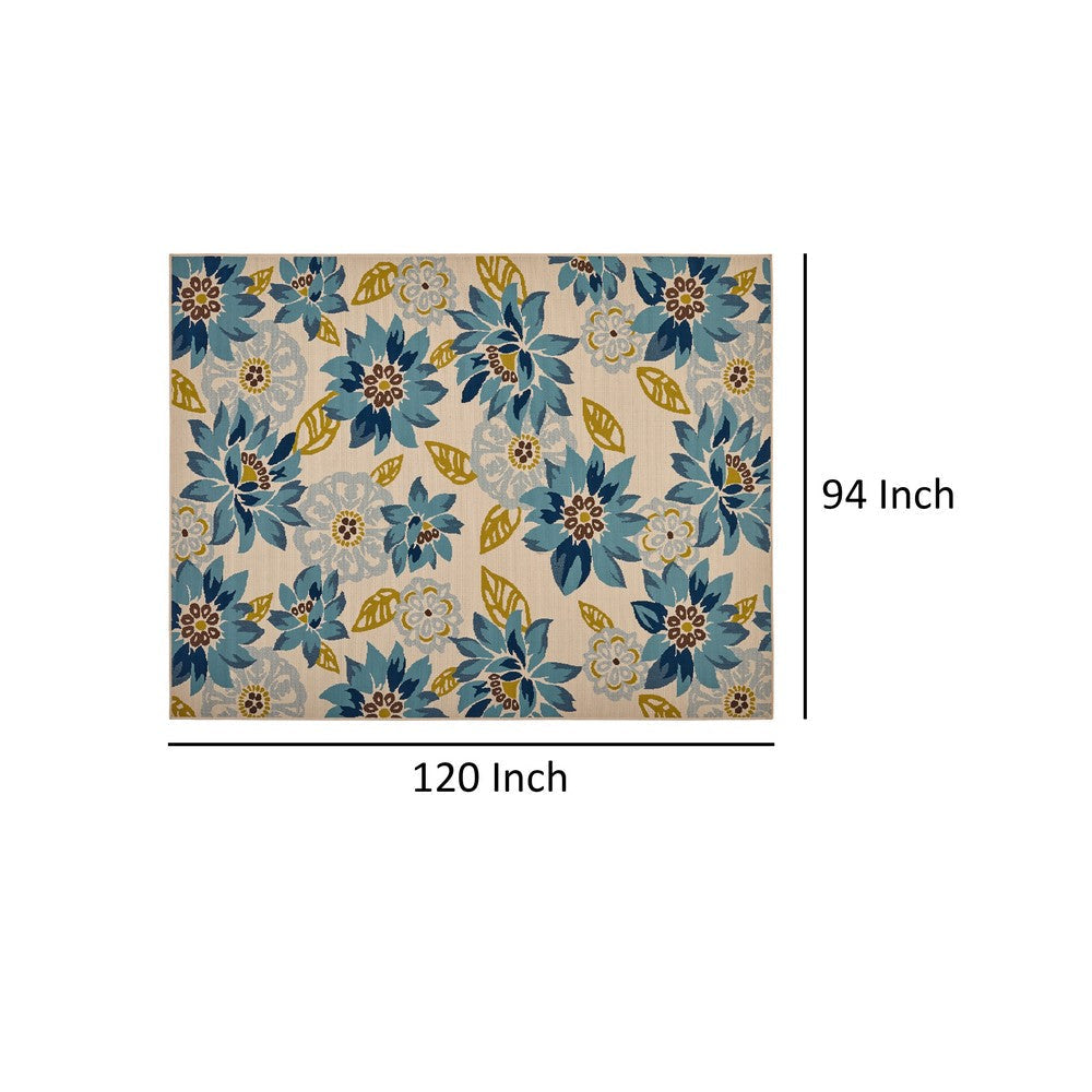 Ira Area Rug Rectangular 8 x 10 Ivory Indoor Outdoor Blue Yellow Floral By Casagear Home BM321216