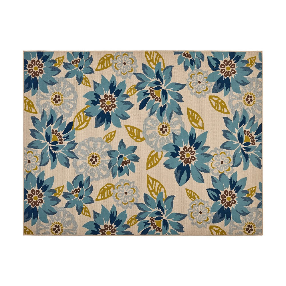 Ira Area Rug, Rectangular 8 x 10, Ivory Indoor Outdoor, Blue Yellow Floral By Casagear Home