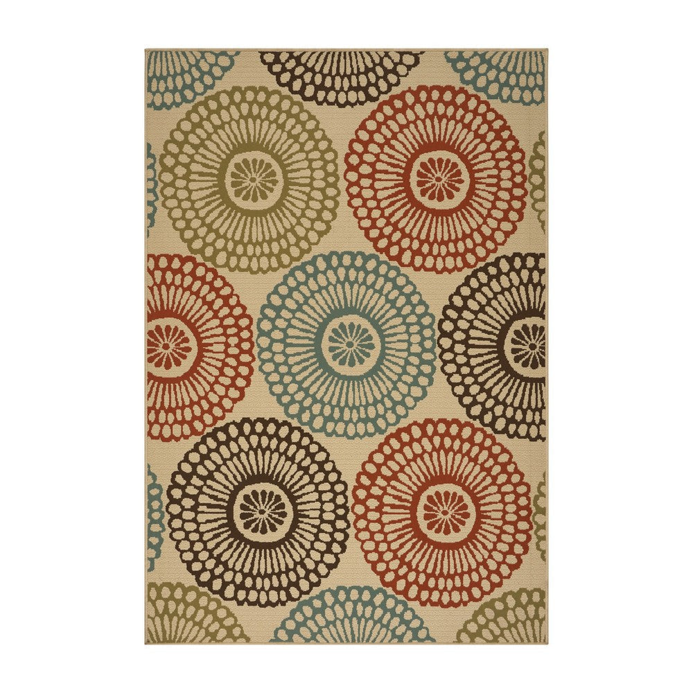 Monis Area Rug, Rectangular 5 x 7, Beige Indoor Outdoor, Medallion Pattern By Casagear Home