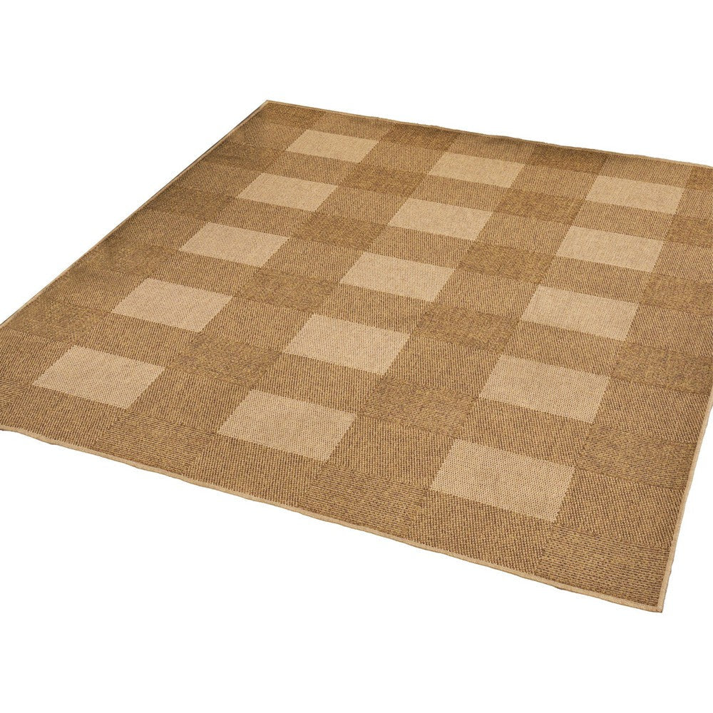 Ricky Area Rug Rectangular 8 x 10 Light Brown Plaid Indoor Outdoor By Casagear Home BM321220