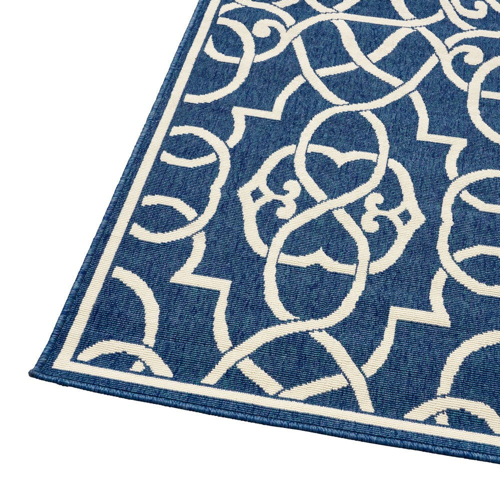 Dian Area Rug 5 x 8 Dark Blue Ivory Indoor Outdoor Argyle and Trellis By Casagear Home BM321224