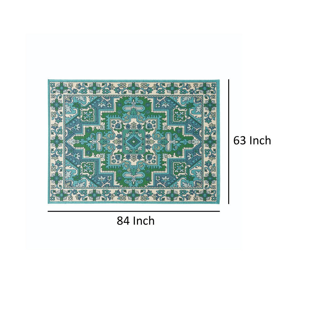 Dian Area Rug 5 x 7 Ivory and Blue Indoor Outdoor Medallion Design By Casagear Home BM321229