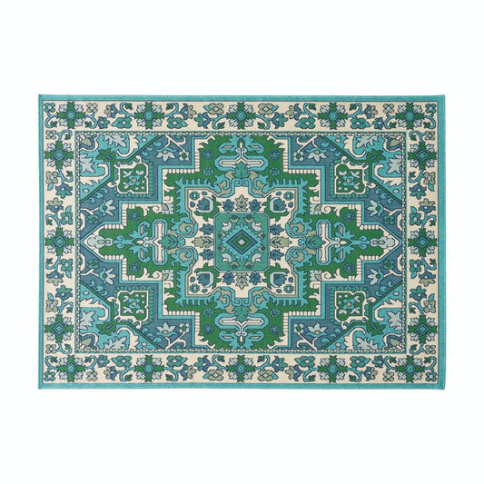 Dian Area Rug, 5 x 7, Ivory and Blue Indoor Outdoor, Medallion Design By Casagear Home