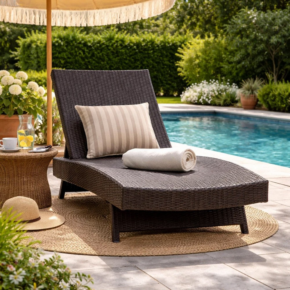 Mach Chaise Lounger, Dark Brown Rattan Wicker Frame, Outdoor, 79 Inch By Casagear Home