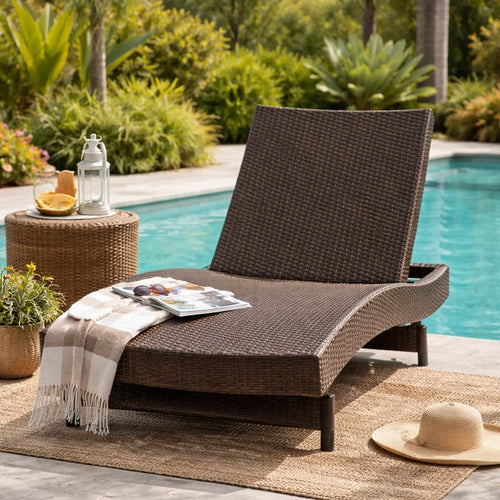 Mach Chaise Lounger, Dark Brown Rattan Wicker Frame, Outdoor, 79 Inch By Casagear Home