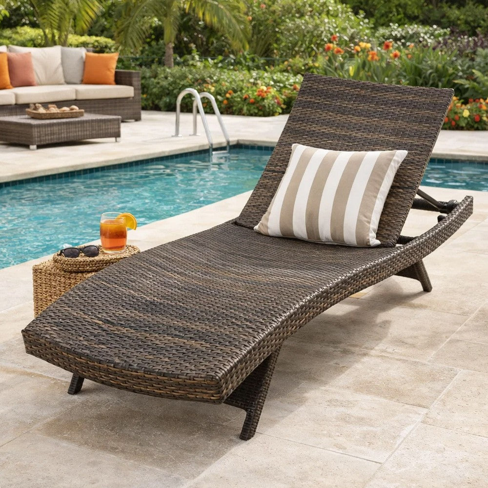 Mach Chaise Lounger, Mocha Brown Outdoor Rattan Wicker, Curved, 79 Inch By Casagear Home