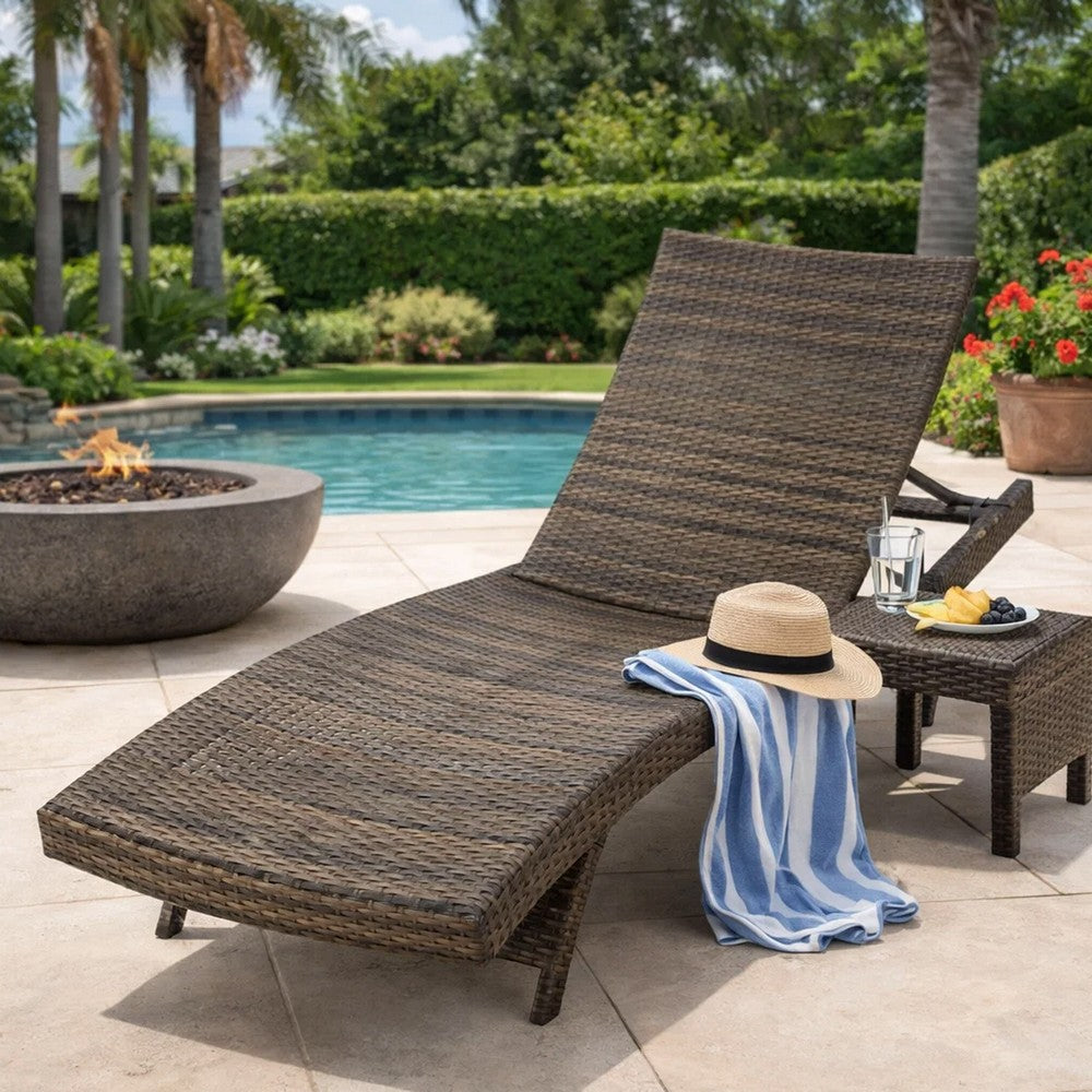 Mach Chaise Lounger, Mocha Brown Outdoor Rattan Wicker, Curved, 79 Inch By Casagear Home