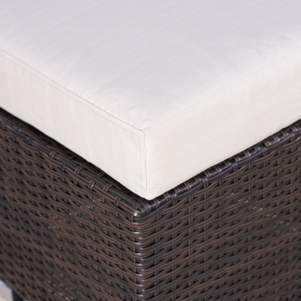 Sanie Ottoman Beige Waterproof Seat Brown Outdoor Rattan Wicker 16 Inch By Casagear Home BM321247