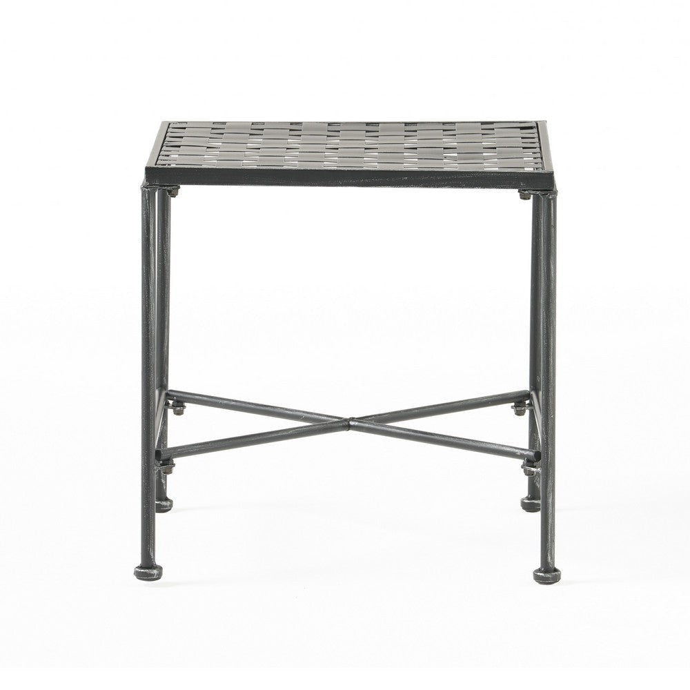 Lucia Side End Table, Black, Silver Outdoor Iron Frame, Square 18 Inch By Casagear Home