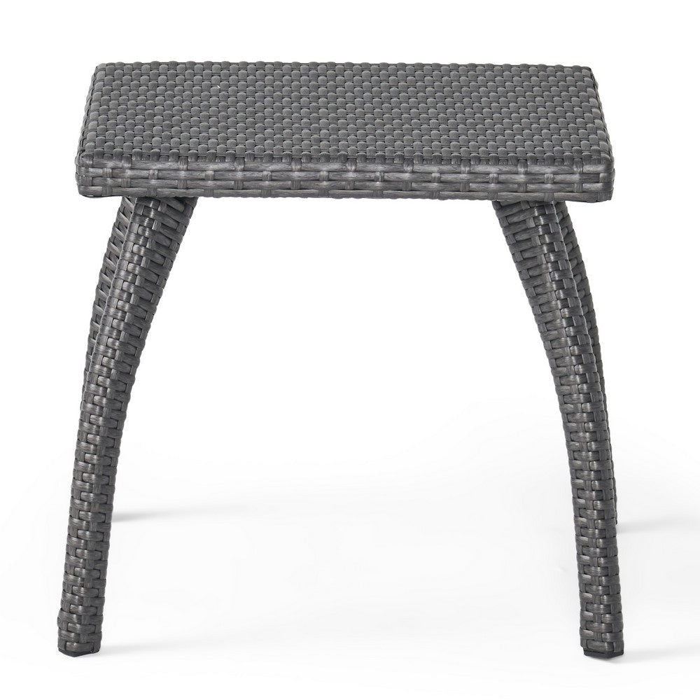 Honi Side End Table, Square 19 Inch, Gray Outdoor Rattan, Iron, Curved Legs By Casagear Home