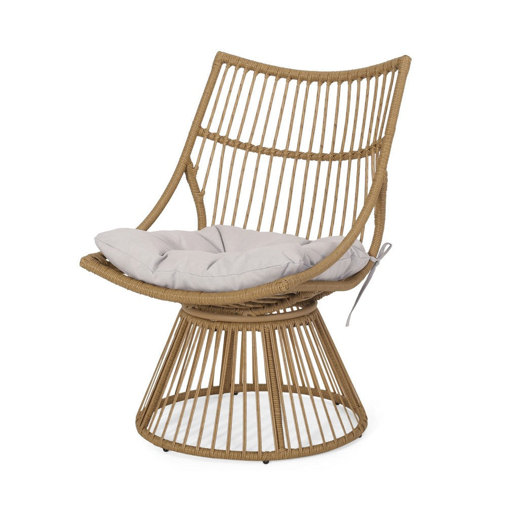 Laine 2 Piece Side Table and Chair Set Light Brown Outdoor Faux Rattan By Casagear Home BM321252