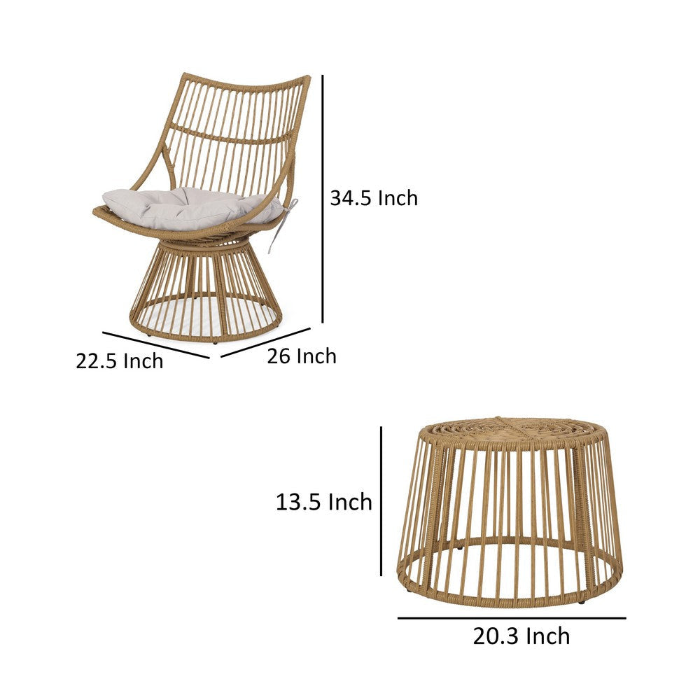 Laine 2 Piece Side Table and Chair Set Light Brown Outdoor Faux Rattan By Casagear Home BM321252