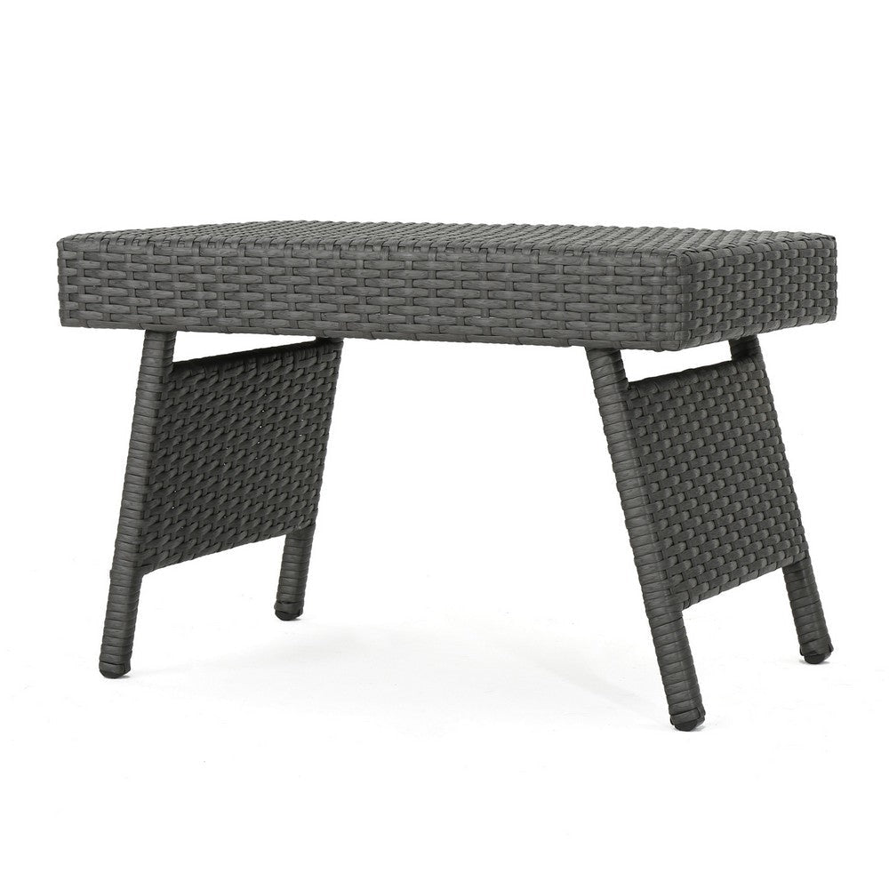 Mach Snack Table Dark Gray Outdoor Safe Wicker and Iron Frame 24 Inch By Casagear Home BM321253