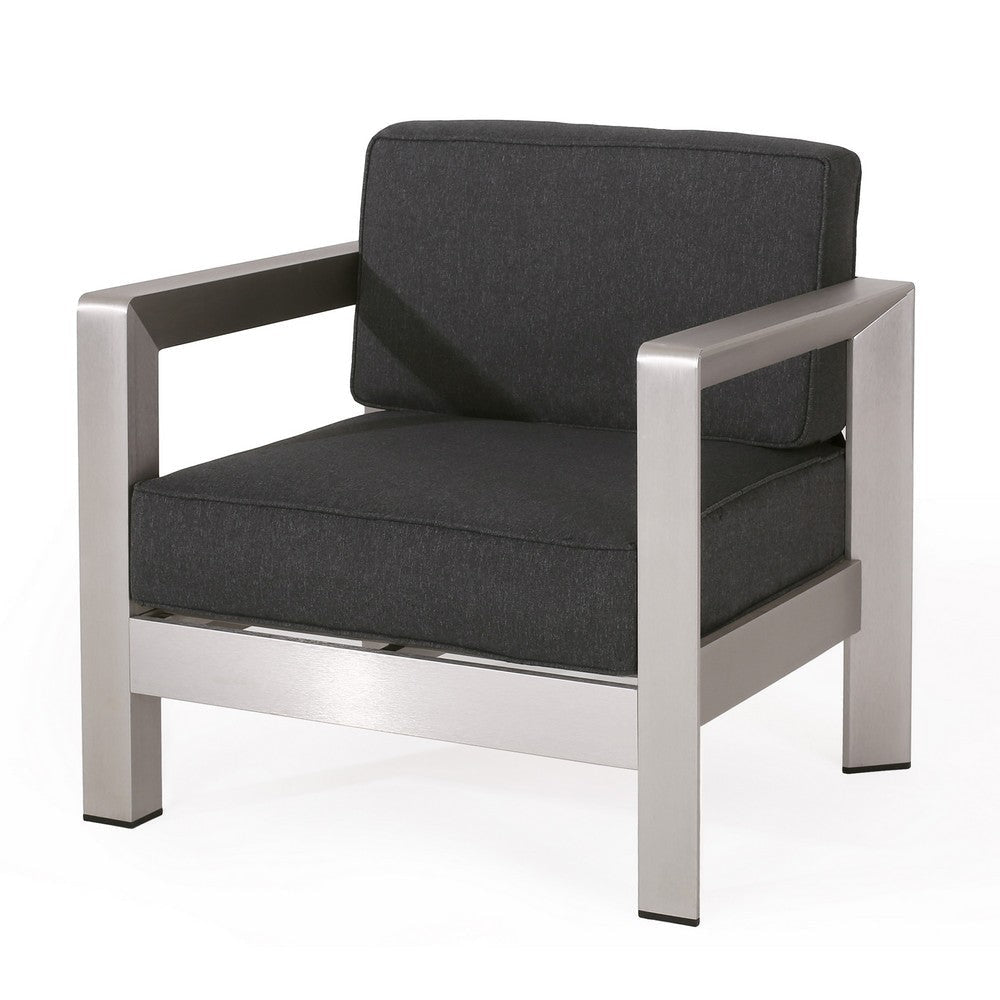 Kisa Accent Chair Black Fabric Soft Cushions Outdoor Silver Aluminium By Casagear Home BM321254