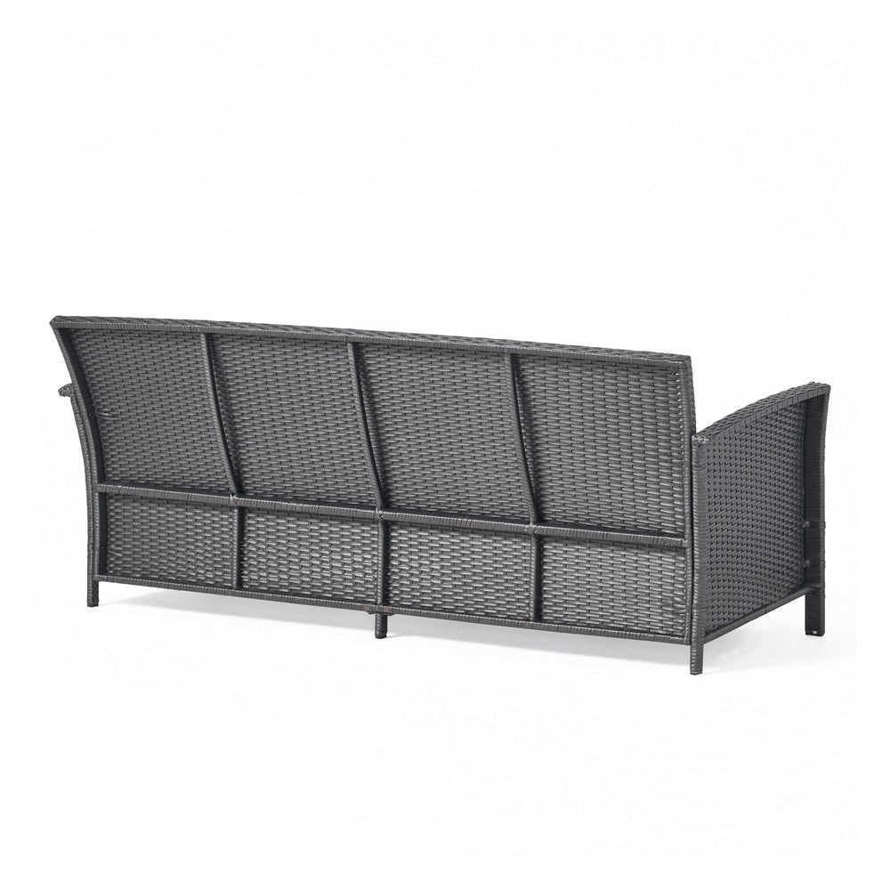 Sony Sofa 3 Seater Outdoor Rattan Wicker Iron Gray Fabric 73 Inch By Casagear Home BM321256