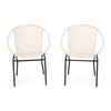 Linca Outdoor Side Chair, Set of 2, White Faux Rattan Seat, Black Iron By Casagear Home