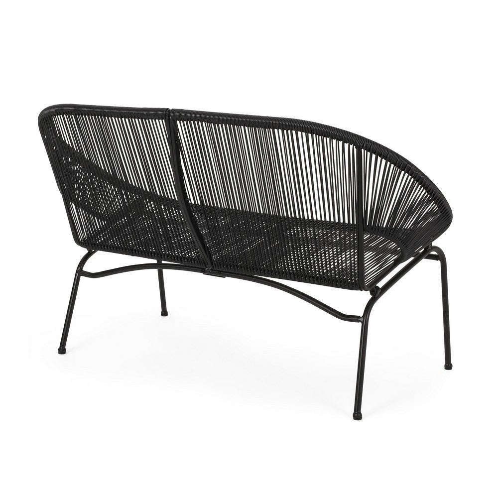 Remma Loveseat Outdoor Rattan Basket Woven Black Iron Frame 52 Inch By Casagear Home BM321258