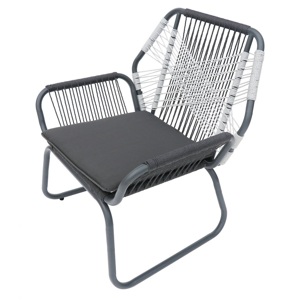 Ciao Accent Club Chair Set of 2, Outdoor Gray Cushions, Gray Rope and Steel By Casagear Home