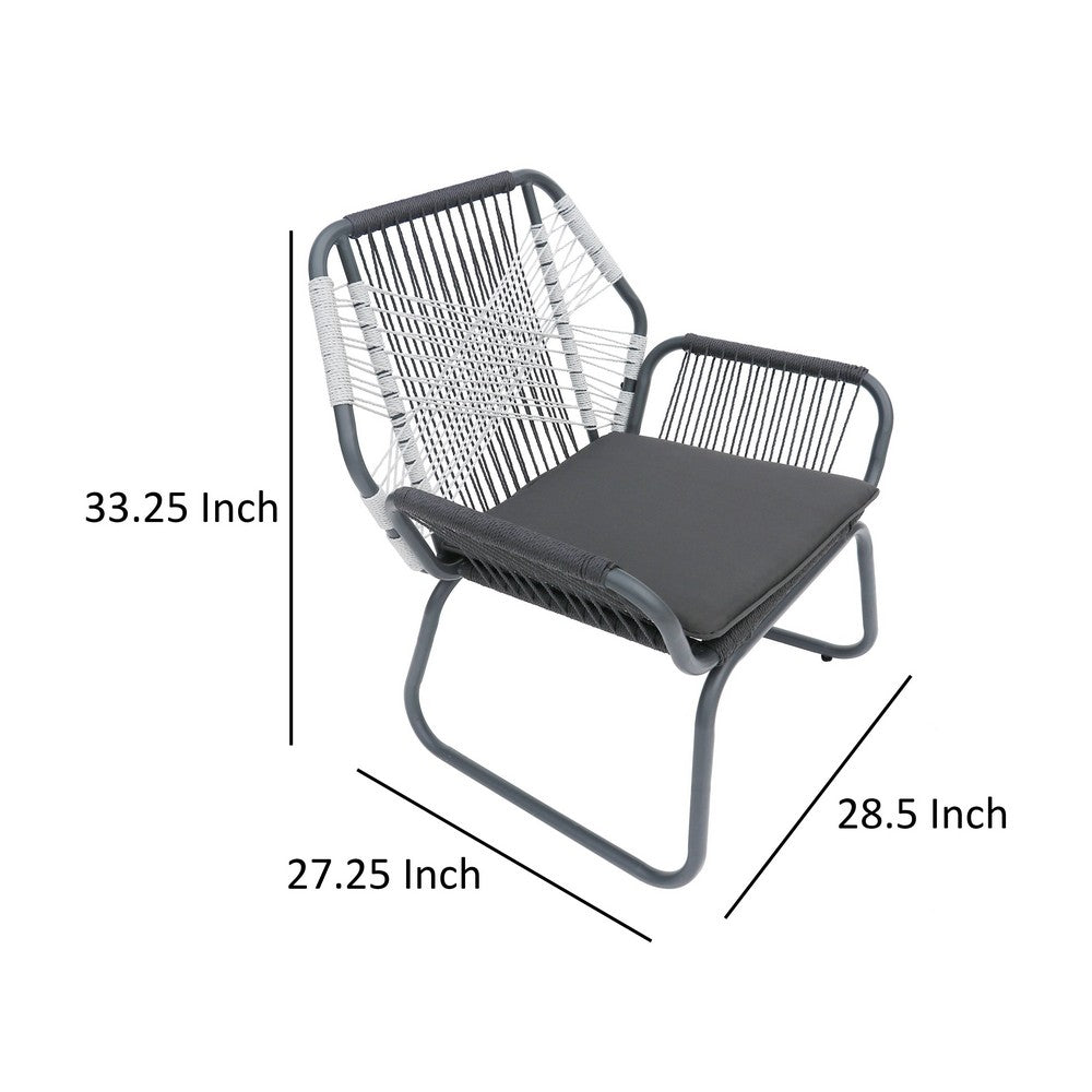 Ciao Accent Club Chair Set of 2, Outdoor Gray Cushions, Gray Rope and Steel By Casagear Home