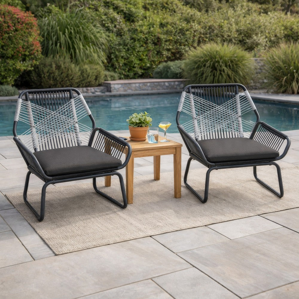 Ciao Accent Club Chair Set of 2, Outdoor Gray Cushions, Gray Rope and Steel By Casagear Home