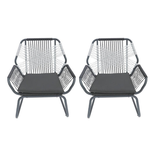 Ciao Accent Club Chair Set of 2, Outdoor Gray Cushions, Gray Rope and Steel By Casagear Home