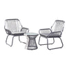 Ciao 3 Piece Outdoor Set, 2 Chairs, 1 Table, Gray Woven Rope and Steel By Casagear Home