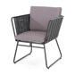 Outdoor Accent Chair Set of 2 Woven Rope Black Metal and Gray Olefin By Casagear Home BM321264