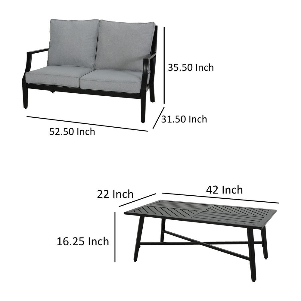 Disa 2pc Outdoor Loveseat and Coffee Table Set Black Aluminium Gray By Casagear Home BM321265