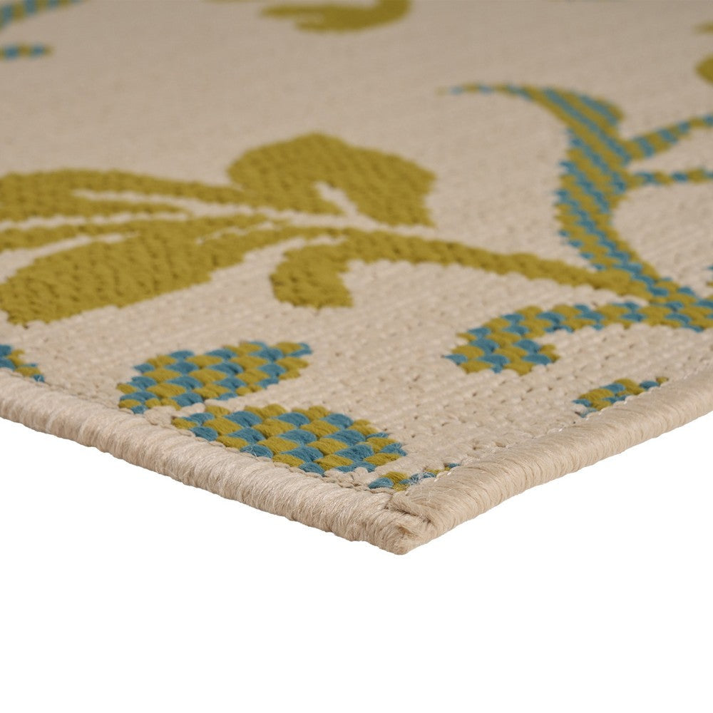 Ira Area Rug Floral Details 5 x 7 Power Loomed Ivory Green Indoor Outdoor By Casagear Home BM321279