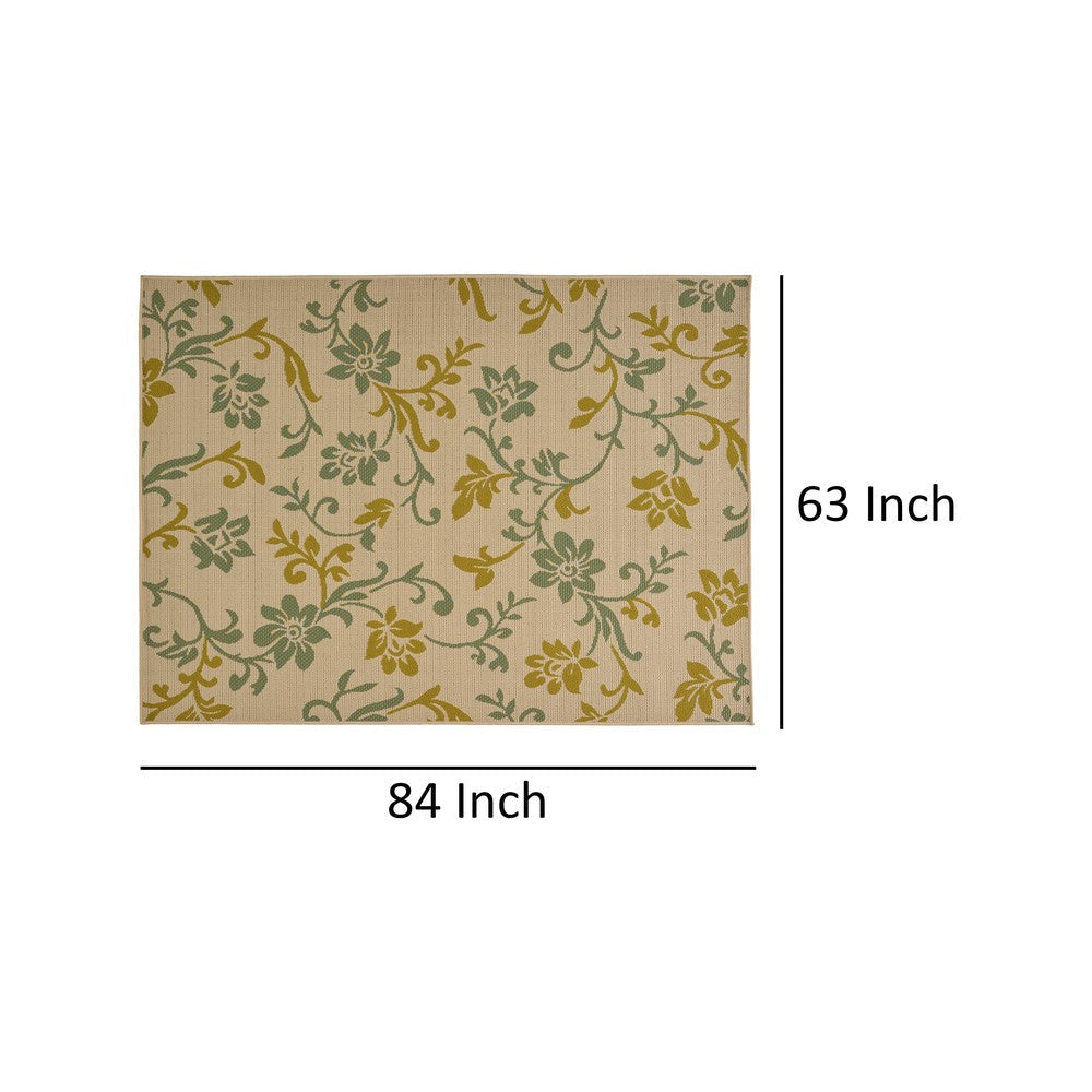 Ira Area Rug Floral Details 5 x 7 Power Loomed Ivory Green Indoor Outdoor By Casagear Home BM321279