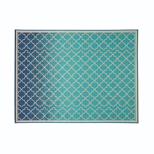 Dian Area Rug, 8 x 10, Power Loom Ivory Blue Ombre Patterns, Indoor Outdoor By Casagear Home