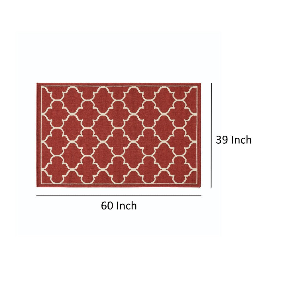 Dian Area Rug 3 x 5 Power Loom Ivory Trellis Details Red Indoor Outdoor By Casagear Home BM321306