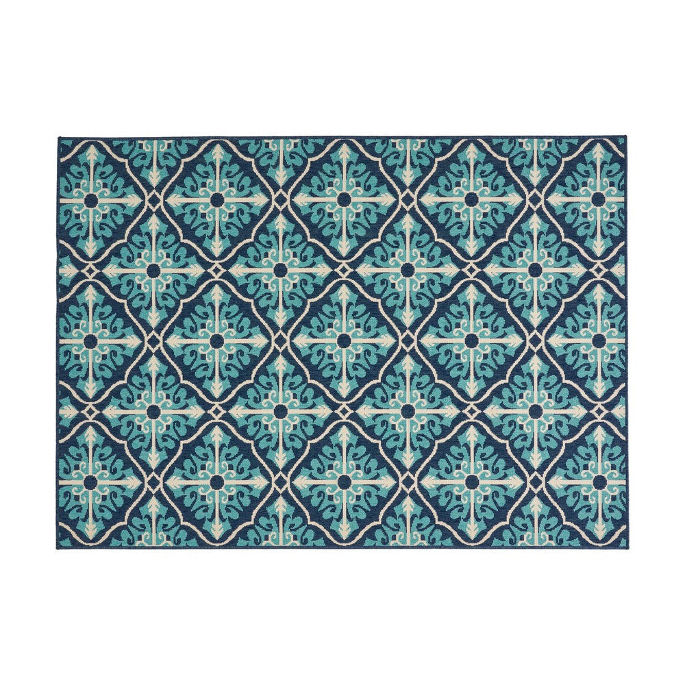 Dian Area Rug, 5 x 7, Power Loomed Navy Blue Trellis Design Indoor Outdoor By Casagear Home