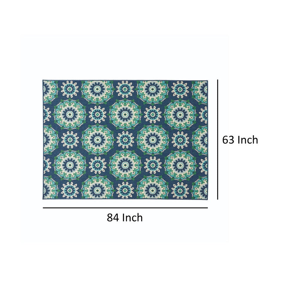 Dian Area Rug 5 x 7 Power Loom Navy Blue Floral Details Indoor Outdoor By Casagear Home BM321311