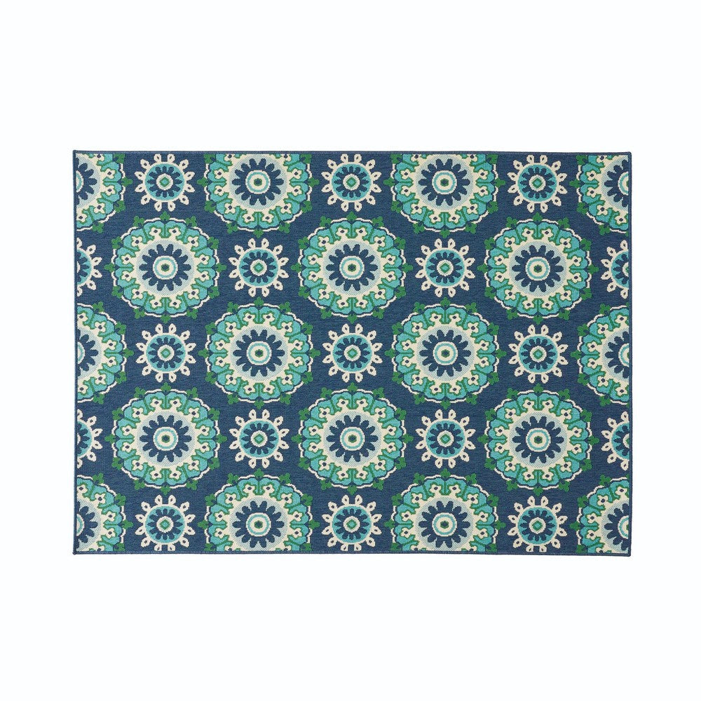 Dian Area Rug, 5 x 7, Power Loom, Navy Blue Floral Details, Indoor Outdoor By Casagear Home