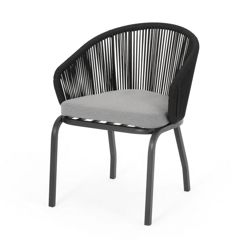Candy Outdoor Dining Chair Set of 2 Gray Fabric Black Metal Woven Rope By Casagear Home BM321315