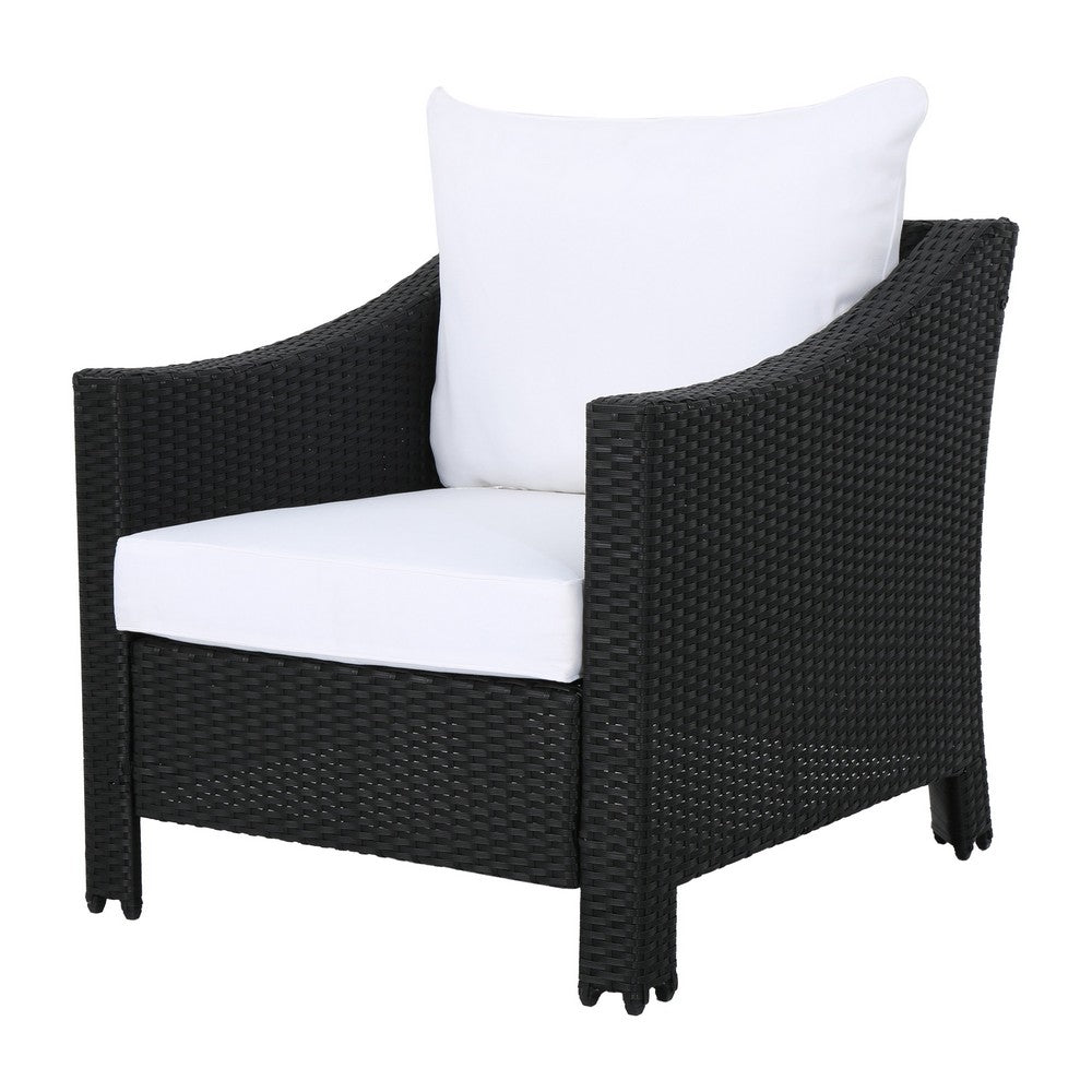 Annie Outdoor Armchair Set of 2, White Fabric, Gray PE Rattan Wicker, Iron By Casagear Home